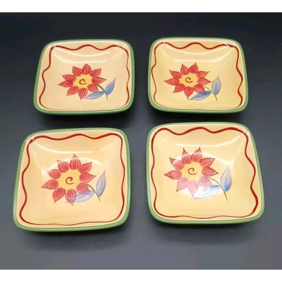 Pfaltzgraff Napoli Square Dipping Dish Bowl Set Of 4 Hand Painted Floral - Picture 1 of 4